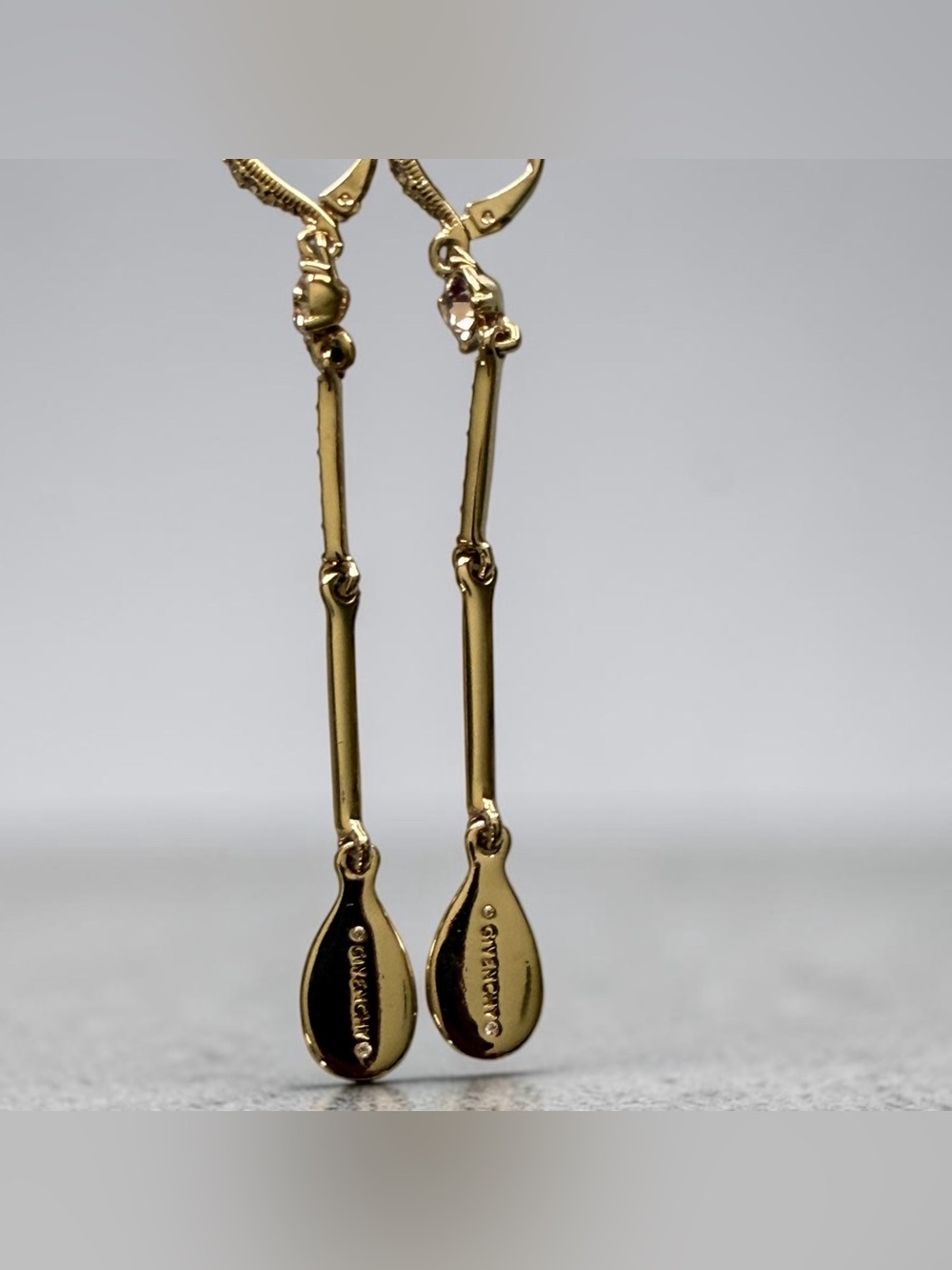 Givenchy Long Gold-Plated Drop Teardrop Crystal Leverback Earrings - Picture 4 of 6